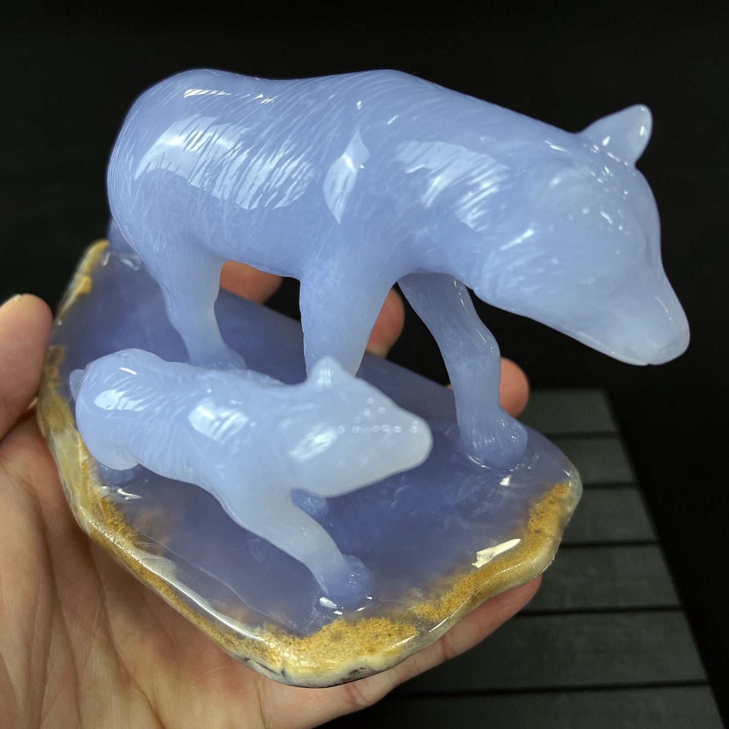 Nicedony 5'' Blue Chalcedony Hand Carved Wolves Decor Animal - View 13