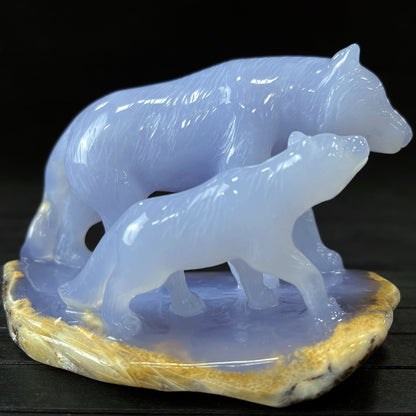 Nicedony 5'' Blue Chalcedony Hand Carved Wolves Decor Animal - Blue Chalcedony / 125*65*80mm