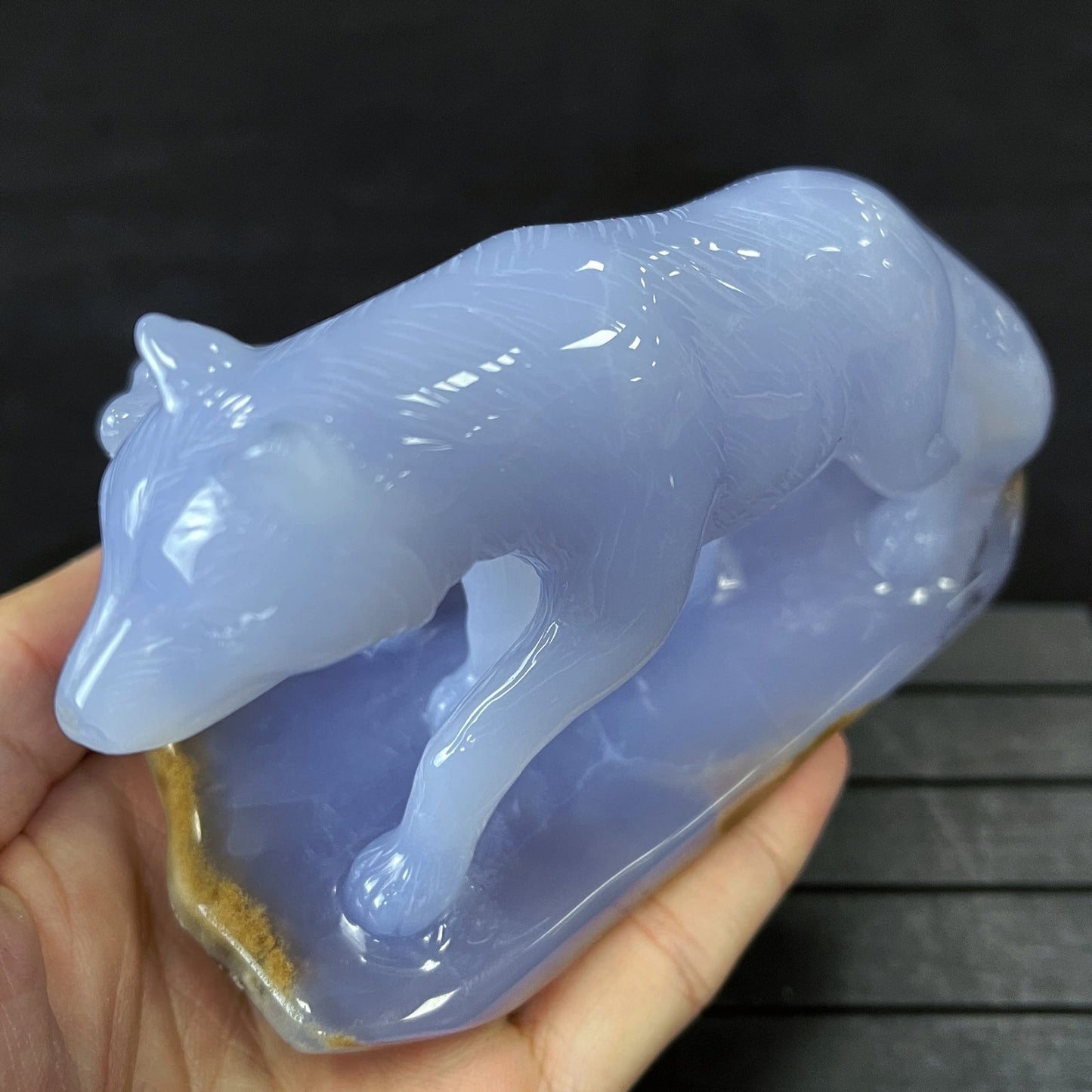 Nicedony 5'' Blue Chalcedony Hand Carved Wolves Decor Animal - View 11
