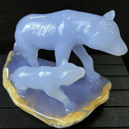 Nicedony 5'' Blue Chalcedony Hand Carved Wolves Decor Animal - View 14