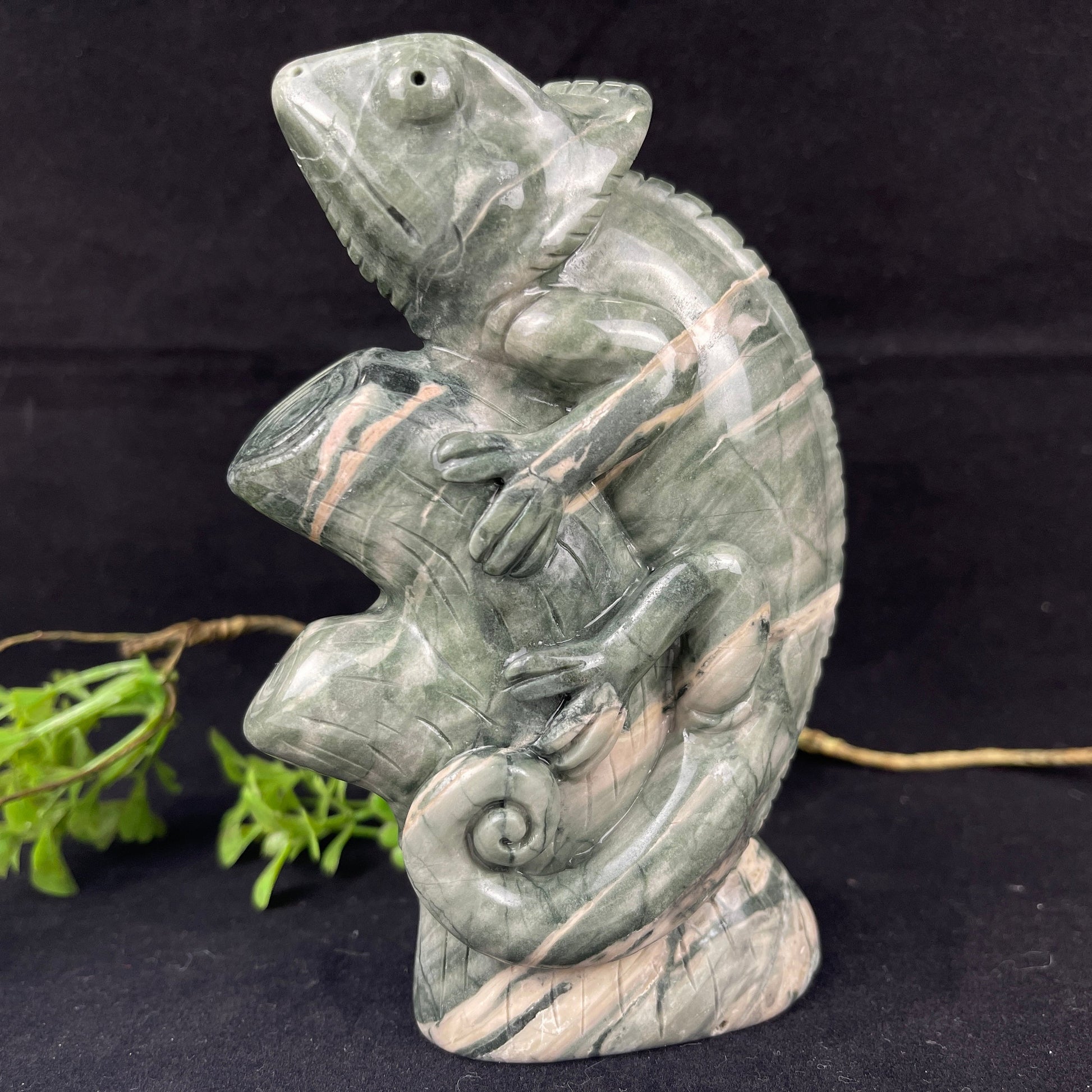Nicedony 5‘’ Jiulong Jade Hand Carved Lizard Statue Decoration