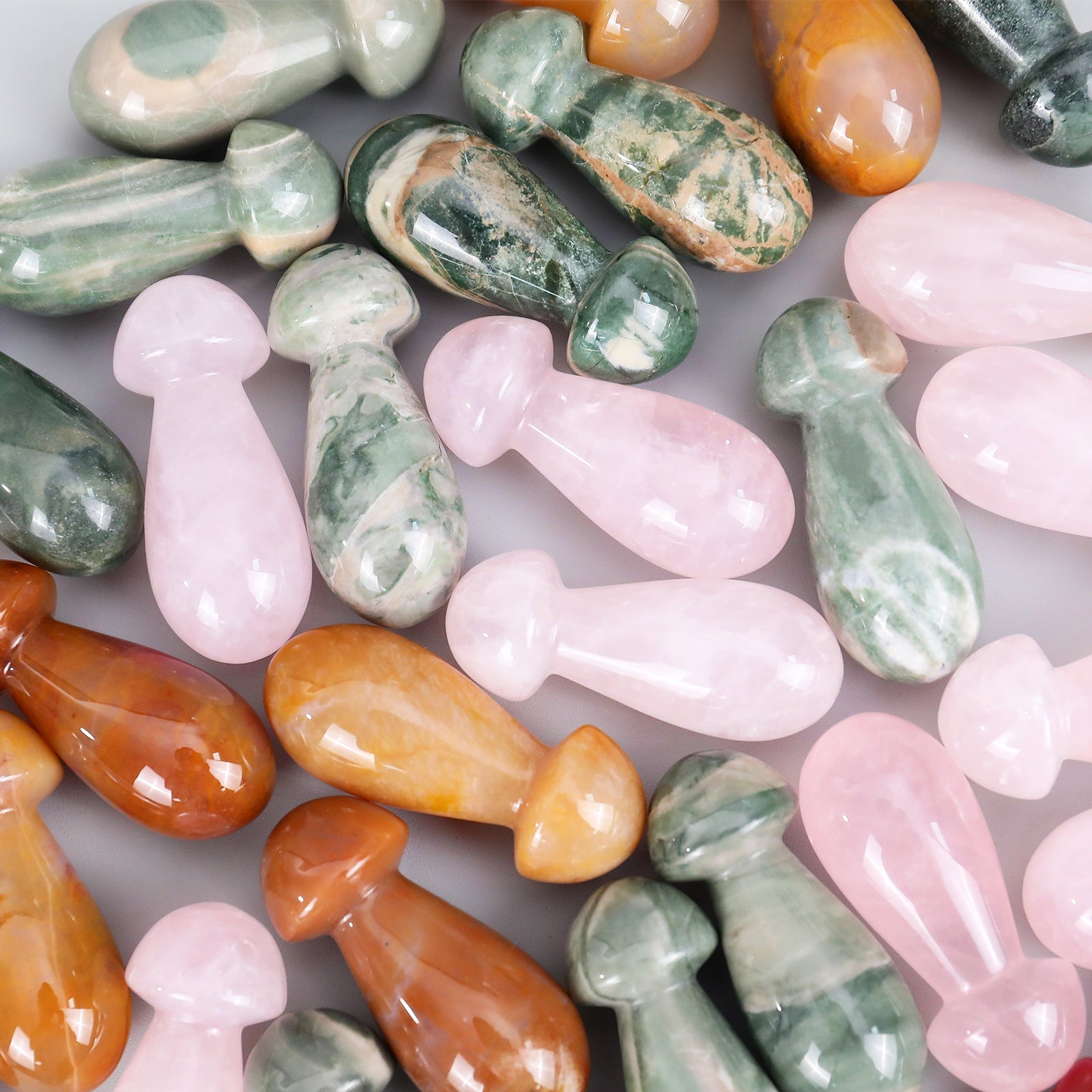 Nicedony 50mm Gemstone Hand Carved Crystal Mushroom Guasha Stick - Rose Quartz