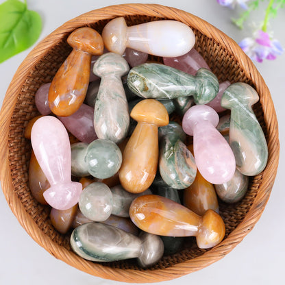 Nicedony 68mm Gemstone Hand Carved Crystal Mushroom Guasha Stick - Rose Quartz