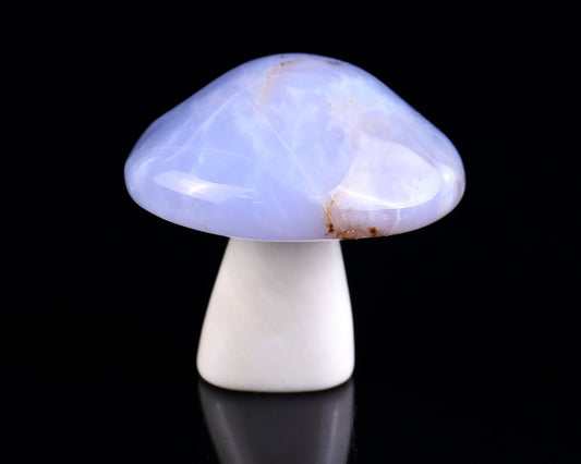 Nicedony 56mm Blue Chalcedony Hand Carved Crystal Mushroom Sculpture