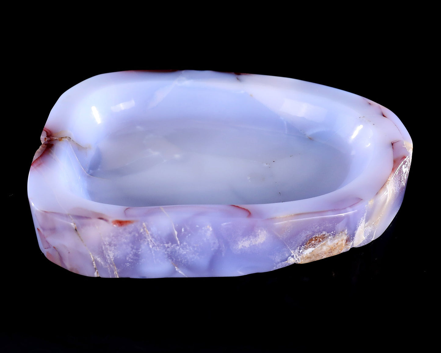 Nicedony 6.0" Blue Chalcedony Hand Carved Jewelry Tray Fruit Tray - #3100638