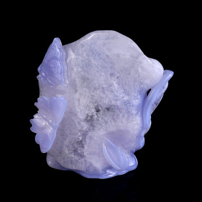 Nicedony 6.0" Blue Crazy Lace Agate Hand Carved Lotus and Butterfly - View 2