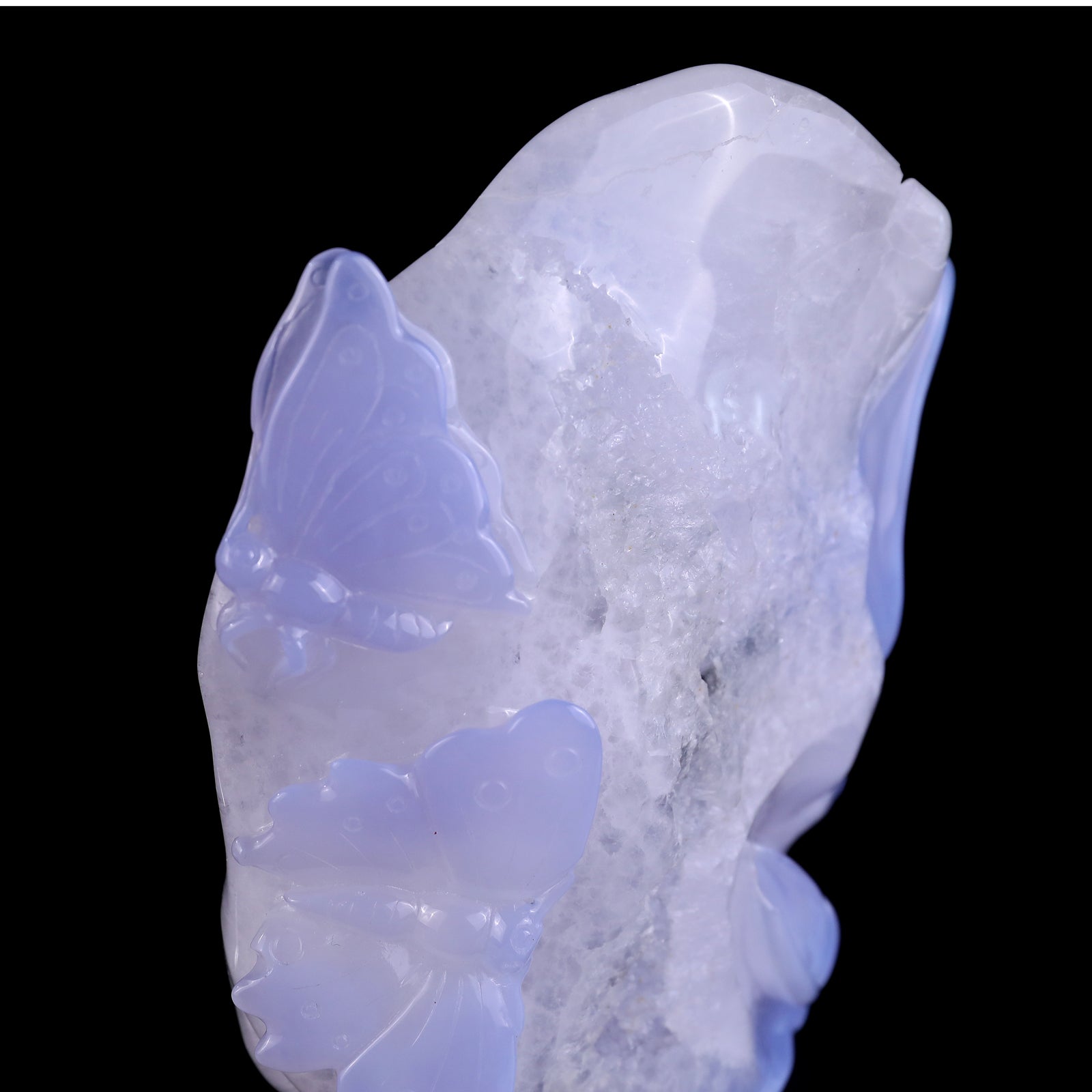 Nicedony 6.0" Blue Crazy Lace Agate Hand Carved Lotus and Butterfly - View 9