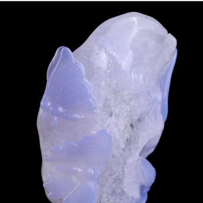 Nicedony 6.0" Blue Crazy Lace Agate Hand Carved Lotus and Butterfly - View 9