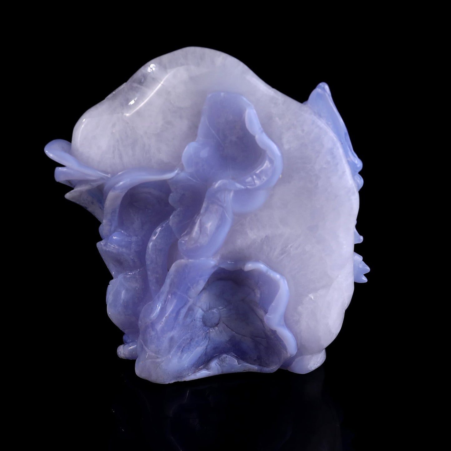 Nicedony 6.0" Blue Crazy Lace Agate Hand Carved Lotus and Butterfly