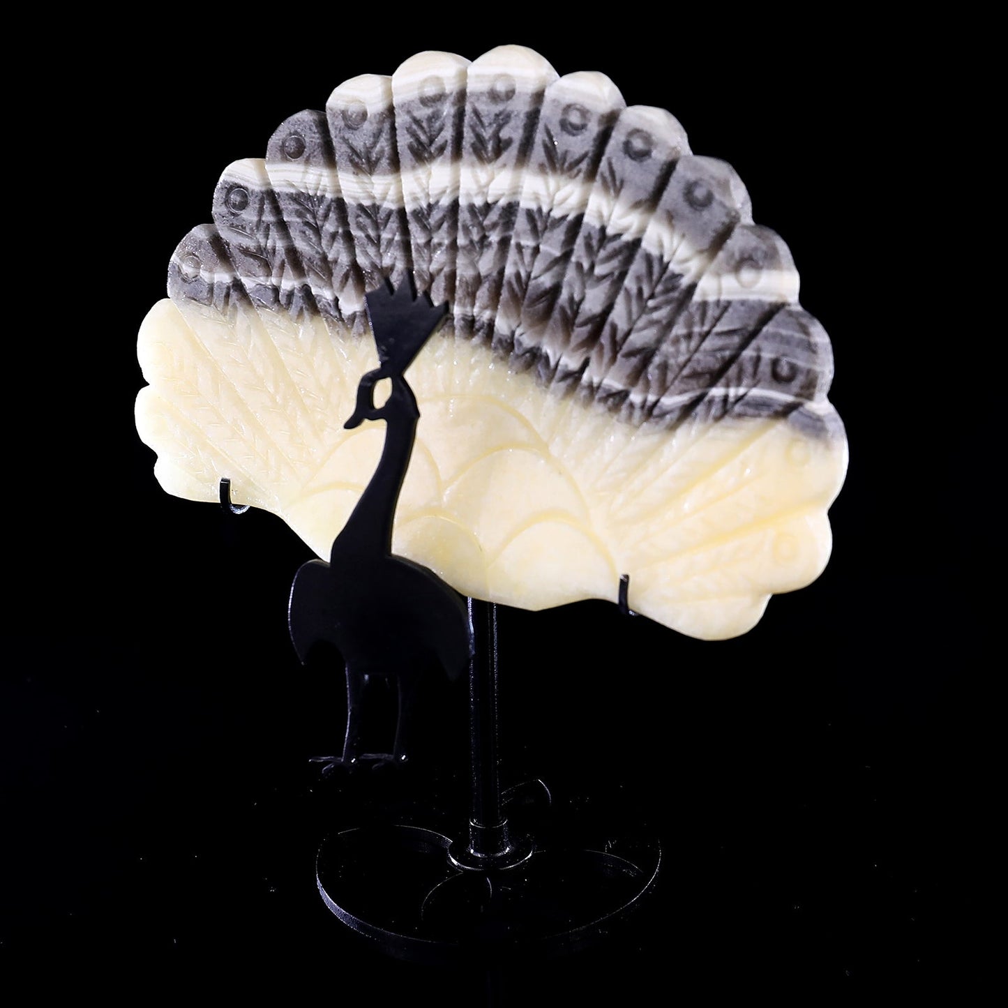 Nicedony 6.0" Eastern Jasper Hand Carved Peacock Tail Wings Sculpture - View 5