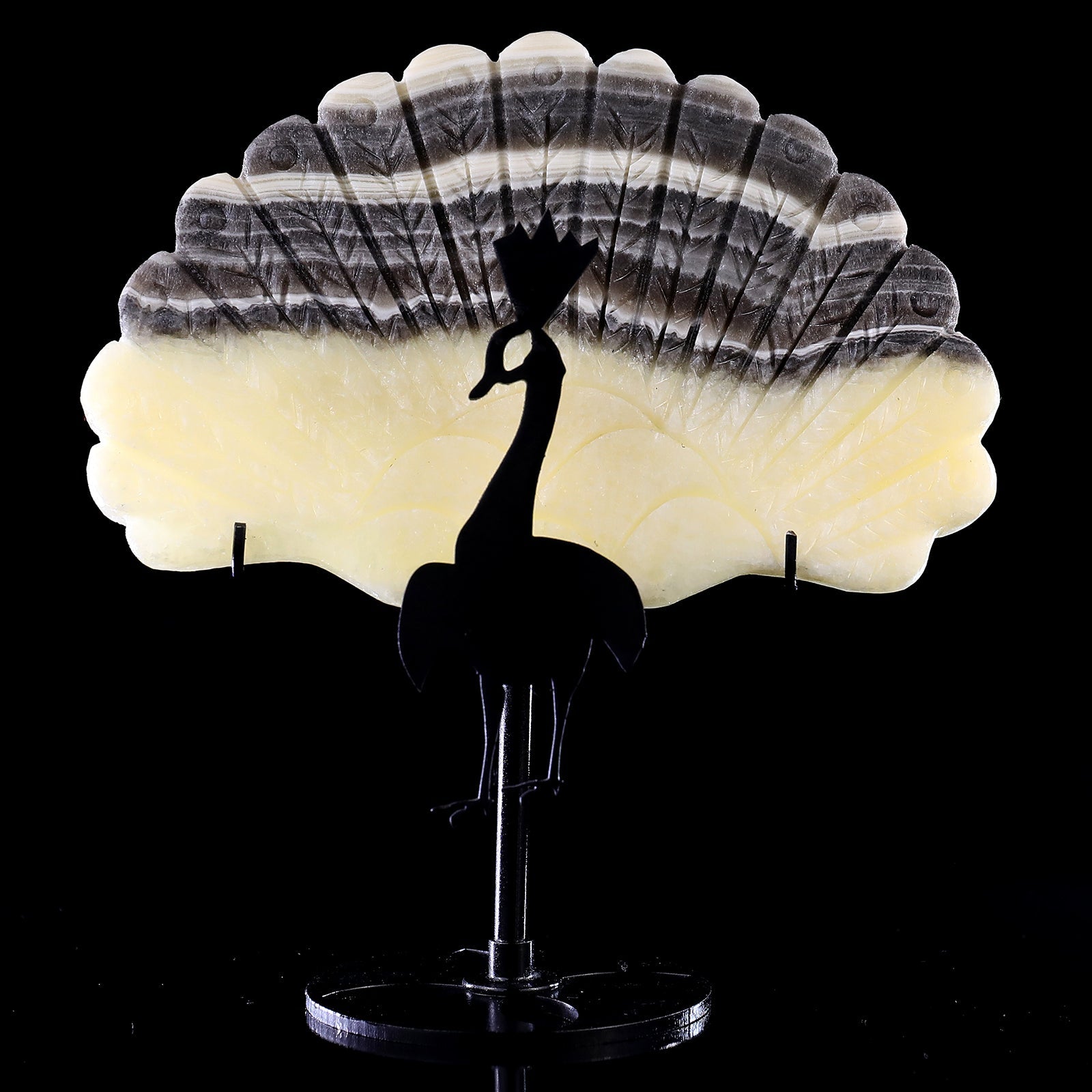 Nicedony 6.0" Eastern Jasper Hand Carved Peacock Tail Wings Sculpture - View 9