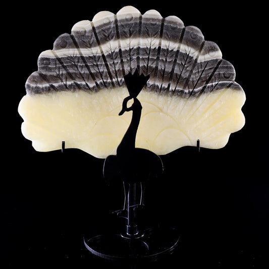Nicedony 6.0" Eastern Jasper Hand Carved Peacock Tail Wings Sculpture