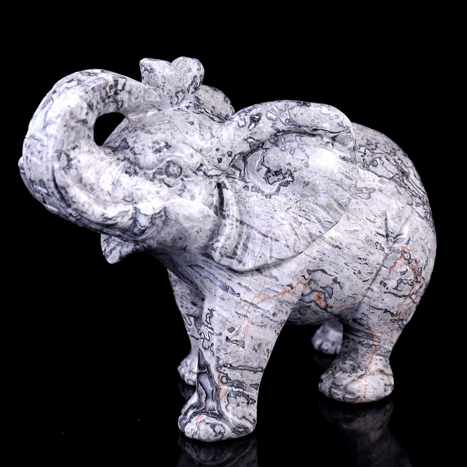 Nicedony 6.0" Map Jasper Hand Carved Crystal Elephant Sculpture