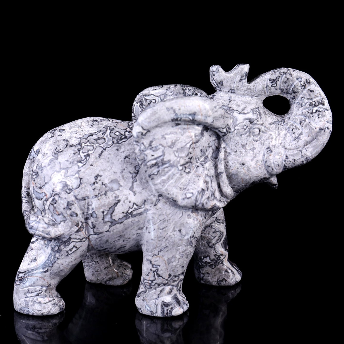 Nicedony 6.0" Map Jasper Hand Carved Crystal Elephant Sculpture - View 5