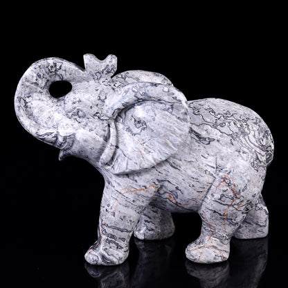 Nicedony 6.0" Map Jasper Hand Carved Crystal Elephant Sculpture - View 4