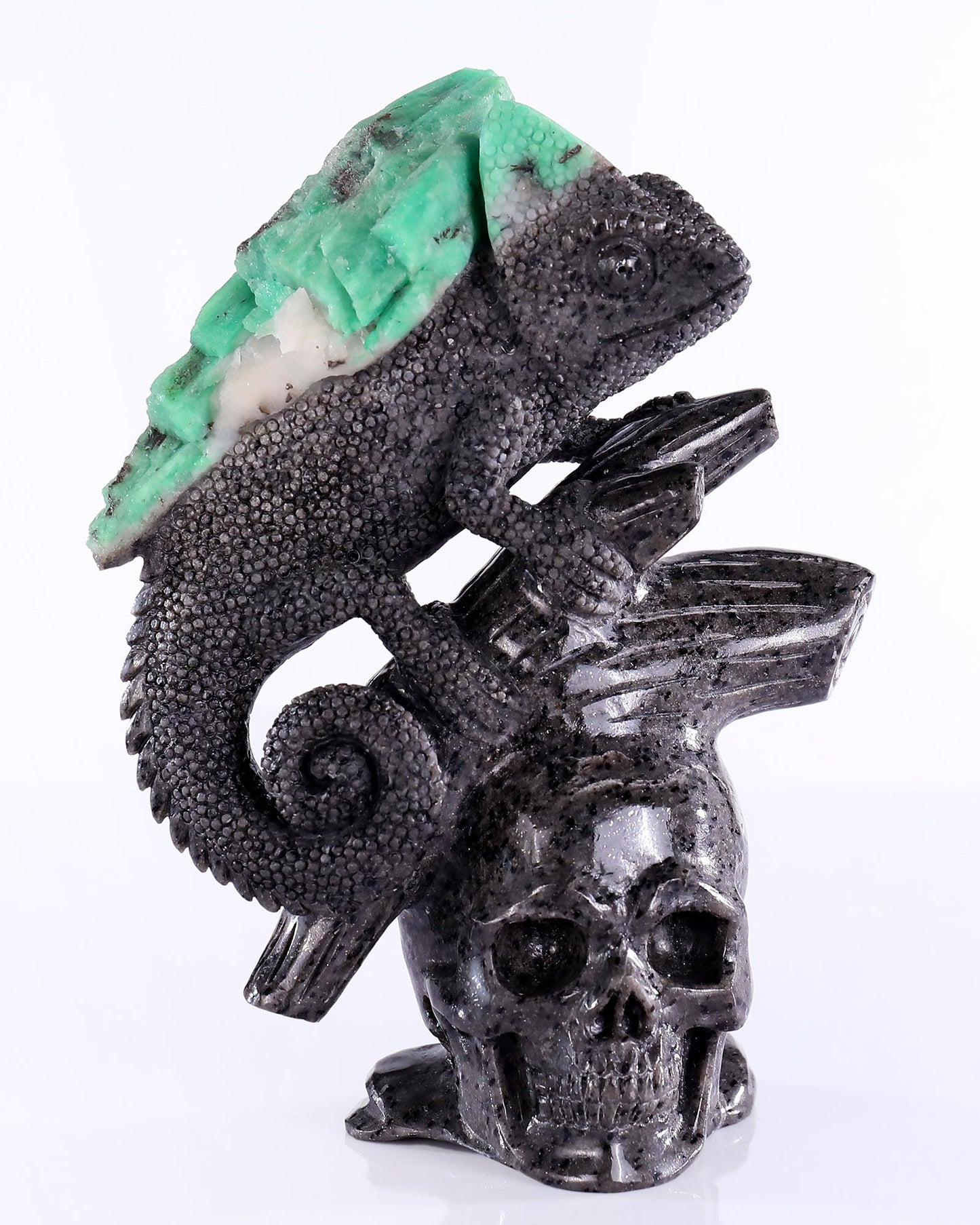 Nicedony 6.0" Emerald Hand Carved Crystal Lizard and Skull Sculpture - View 2