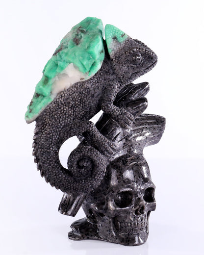 Nicedony 6.0" Emerald Hand Carved Crystal Lizard and Skull Sculpture - View 3