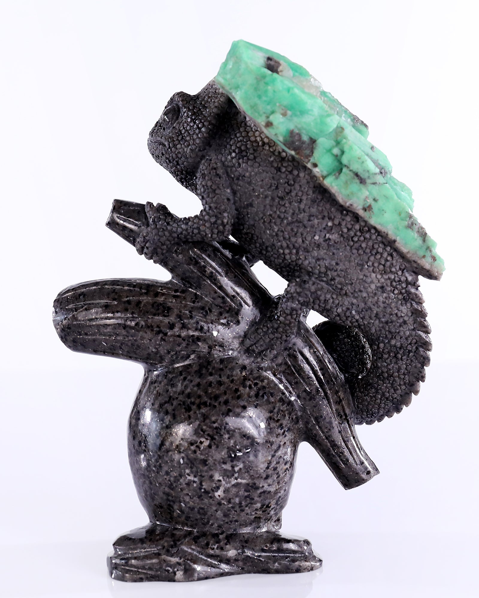 Nicedony 6.0" Emerald Hand Carved Crystal Lizard and Skull Sculpture - View 5