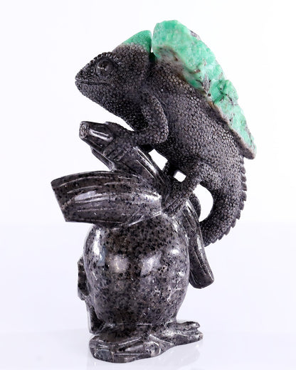 Nicedony 6.0" Emerald Hand Carved Crystal Lizard and Skull Sculpture - View 6