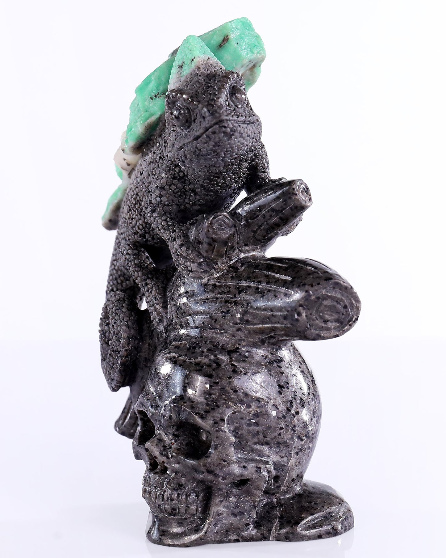 Nicedony 6.0" Emerald Hand Carved Crystal Lizard and Skull Sculpture - View 8