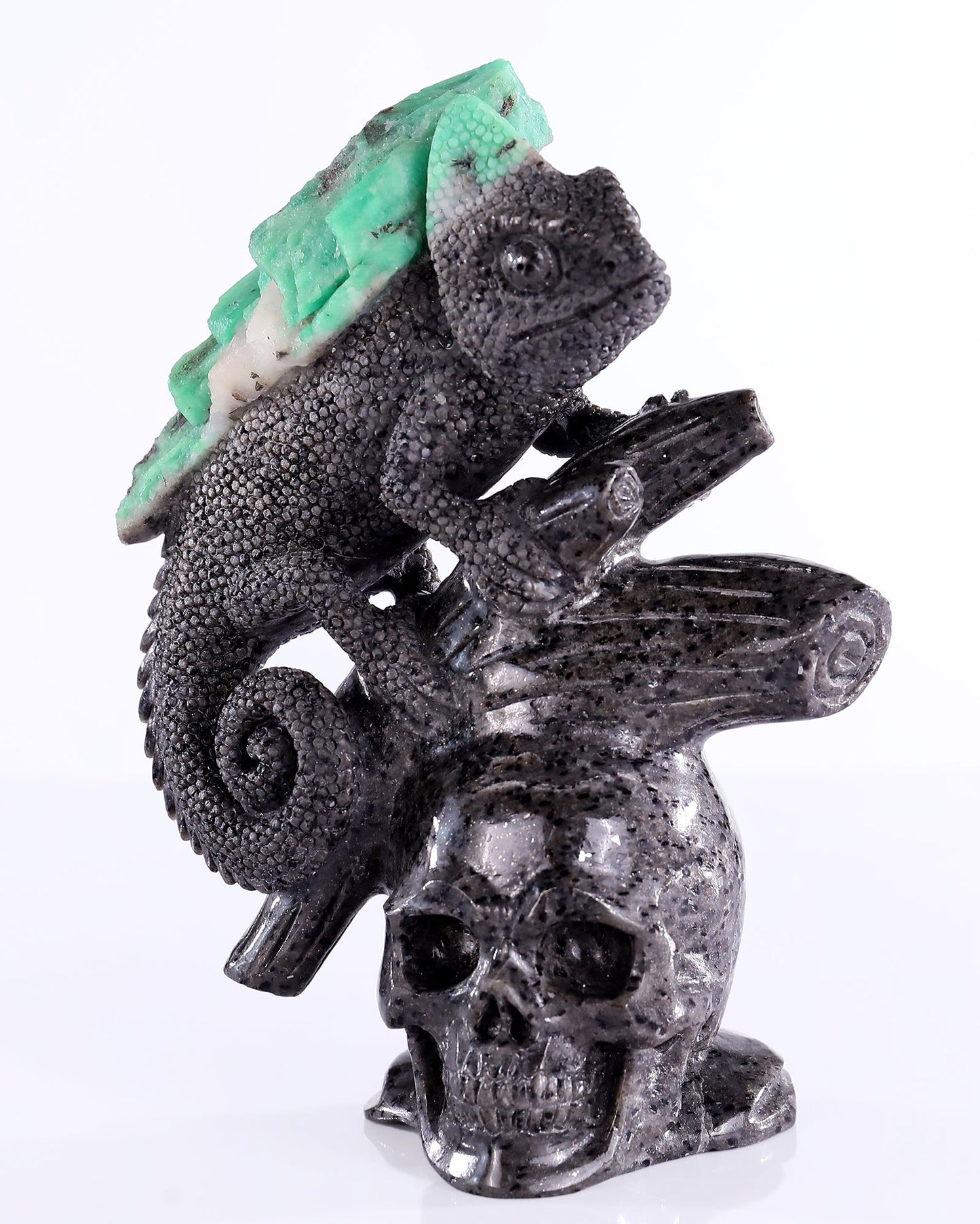 Nicedony 6.0" Emerald Hand Carved Crystal Lizard and Skull Sculpture - View 9