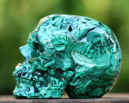 Nicedony 6.0" Malachite Hand Carved Crystal Realistic Skull Sculpture - View 2
