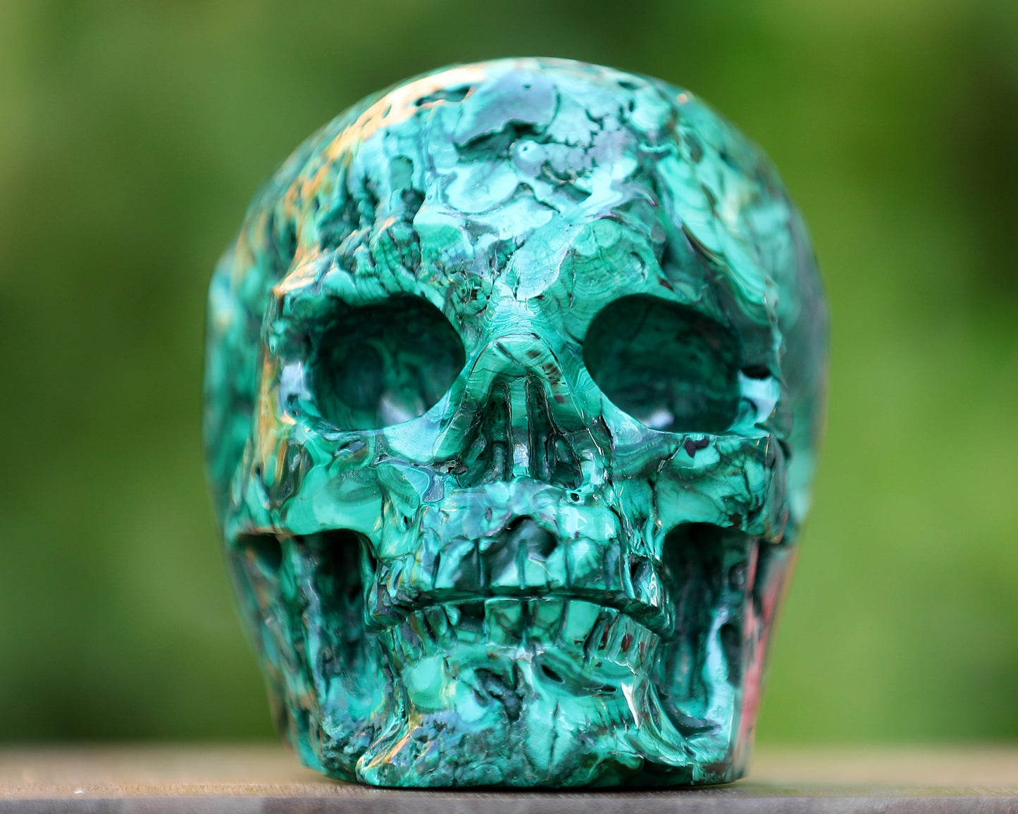 Nicedony 6.0" Malachite Hand Carved Crystal Realistic Skull Sculpture - View 4