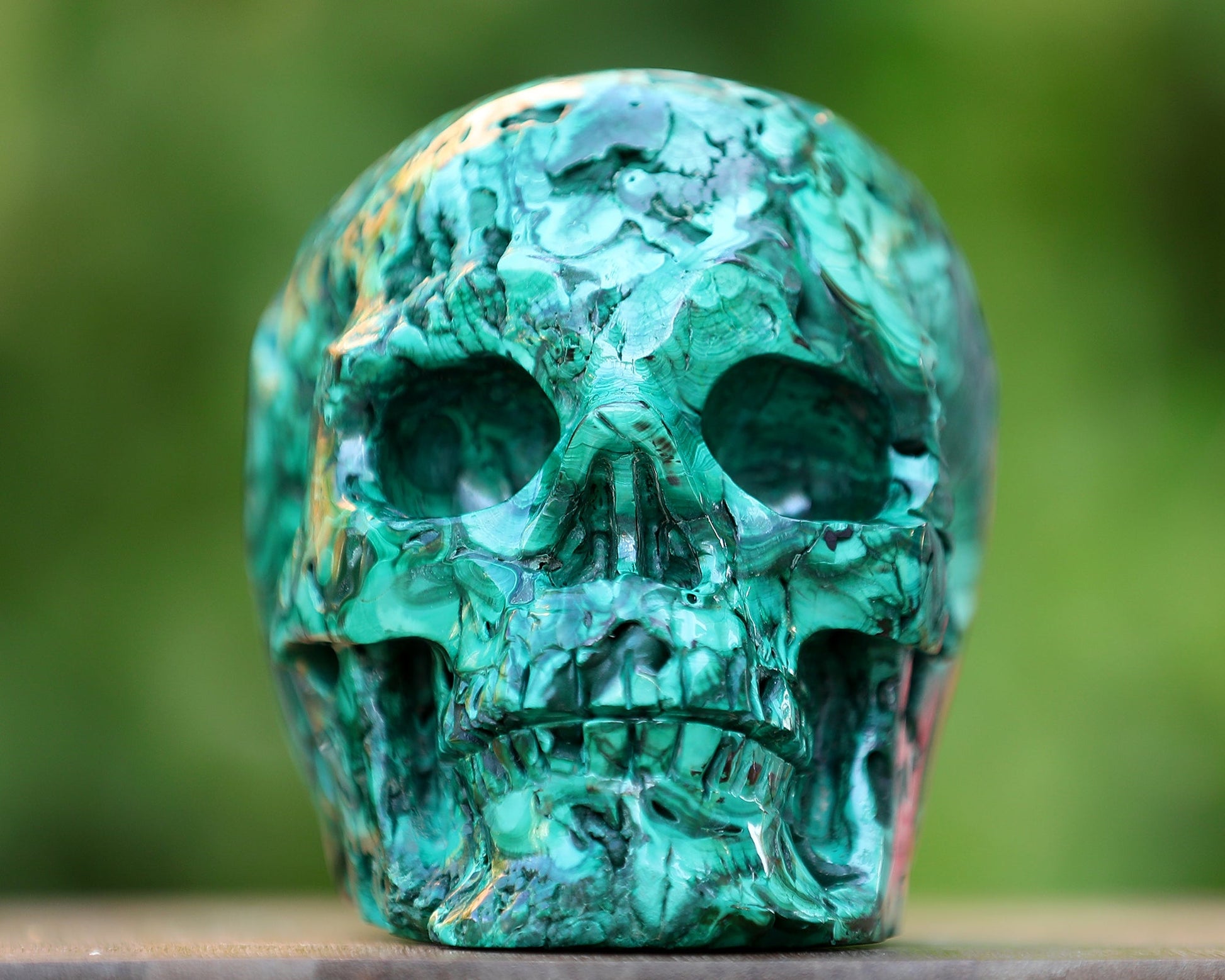 Nicedony 6.0" Malachite Hand Carved Crystal Realistic Skull Sculpture - View 4