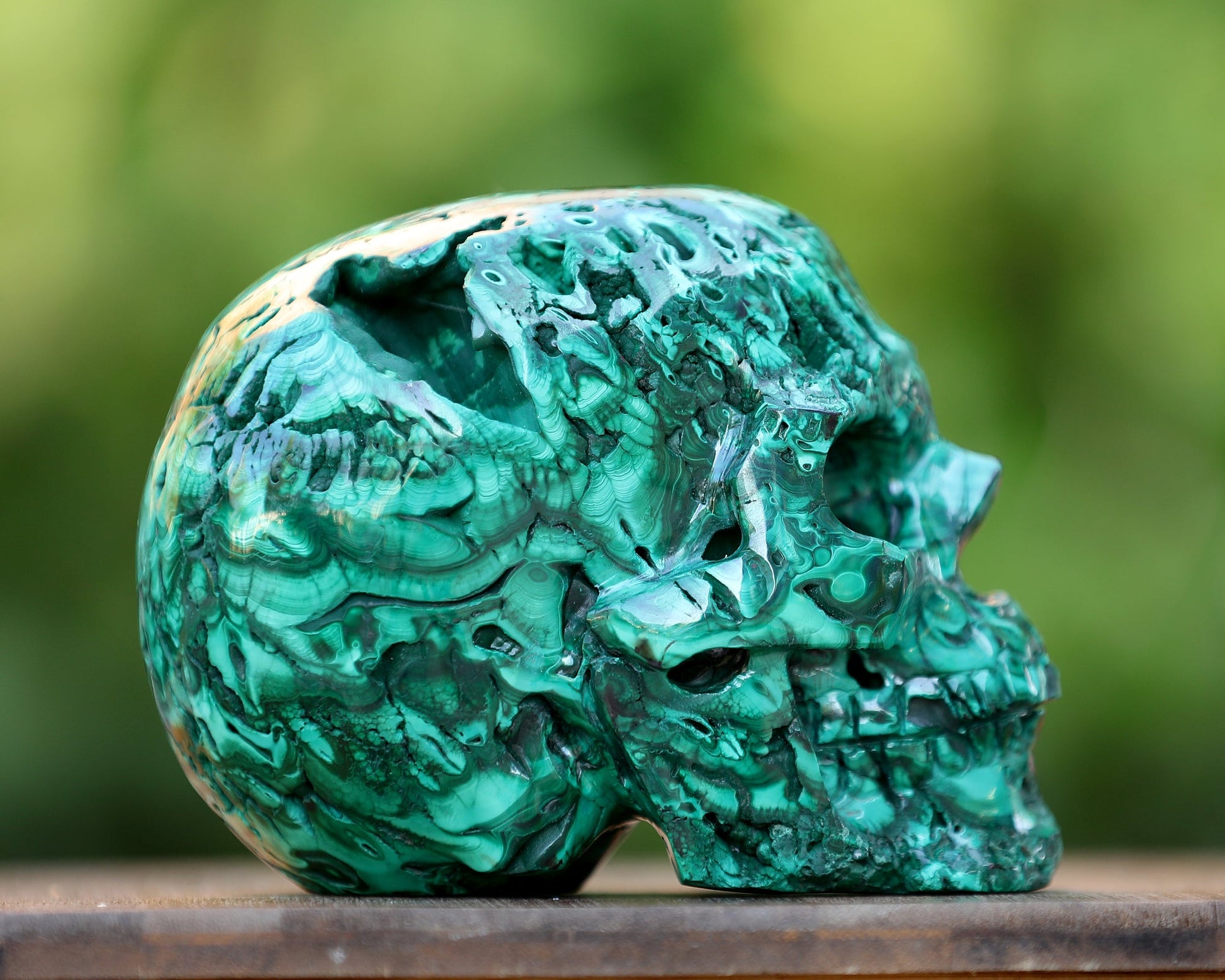 Nicedony 6.0" Malachite Hand Carved Crystal Realistic Skull Sculpture - View 7