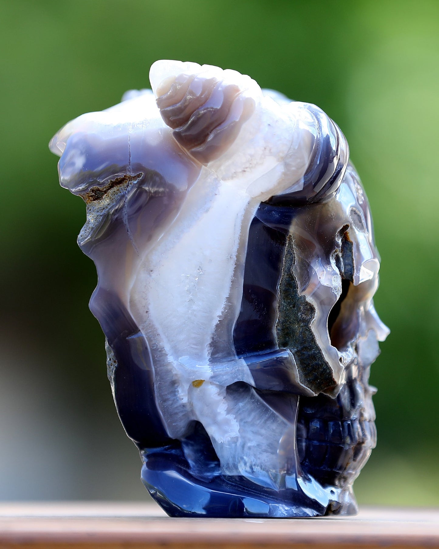 Nicedony 6.0" Quartz Rock Druse Hand Carved Geode Skull with Horn - View 6