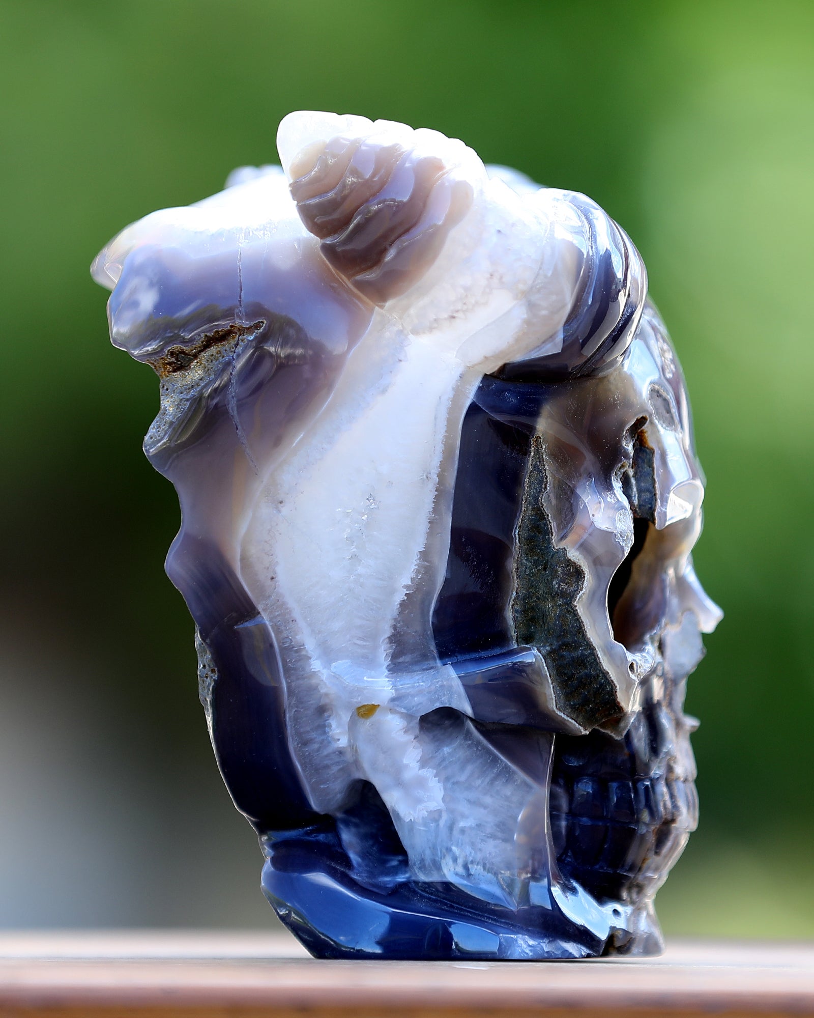 Nicedony 6.0" Quartz Rock Druse Hand Carved Geode Skull with Horn - View 6