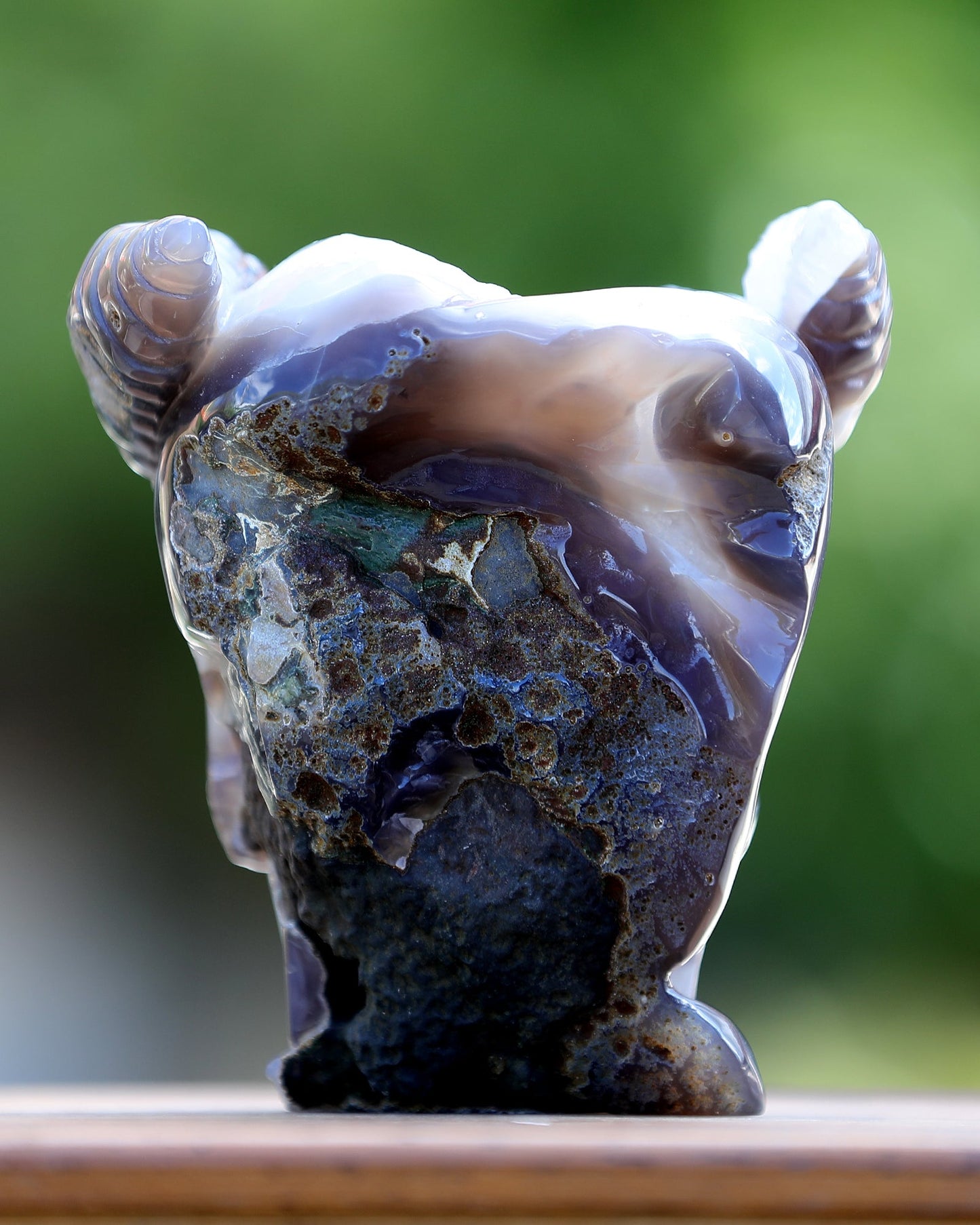 Nicedony 6.0" Quartz Rock Druse Hand Carved Geode Skull with Horn - View 7