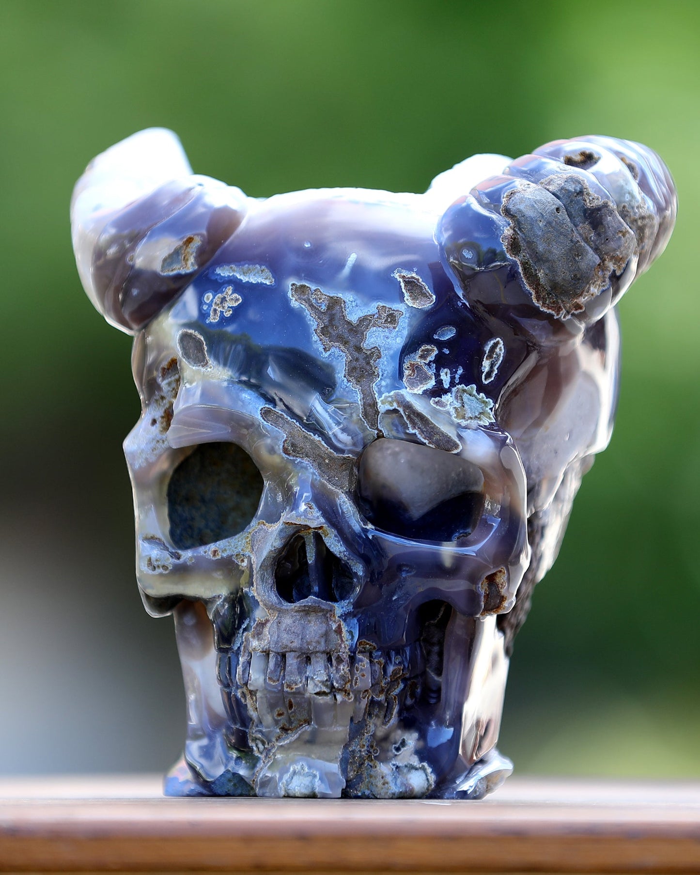 Nicedony 6.0" Quartz Rock Druse Hand Carved Geode Skull with Horn - View 9