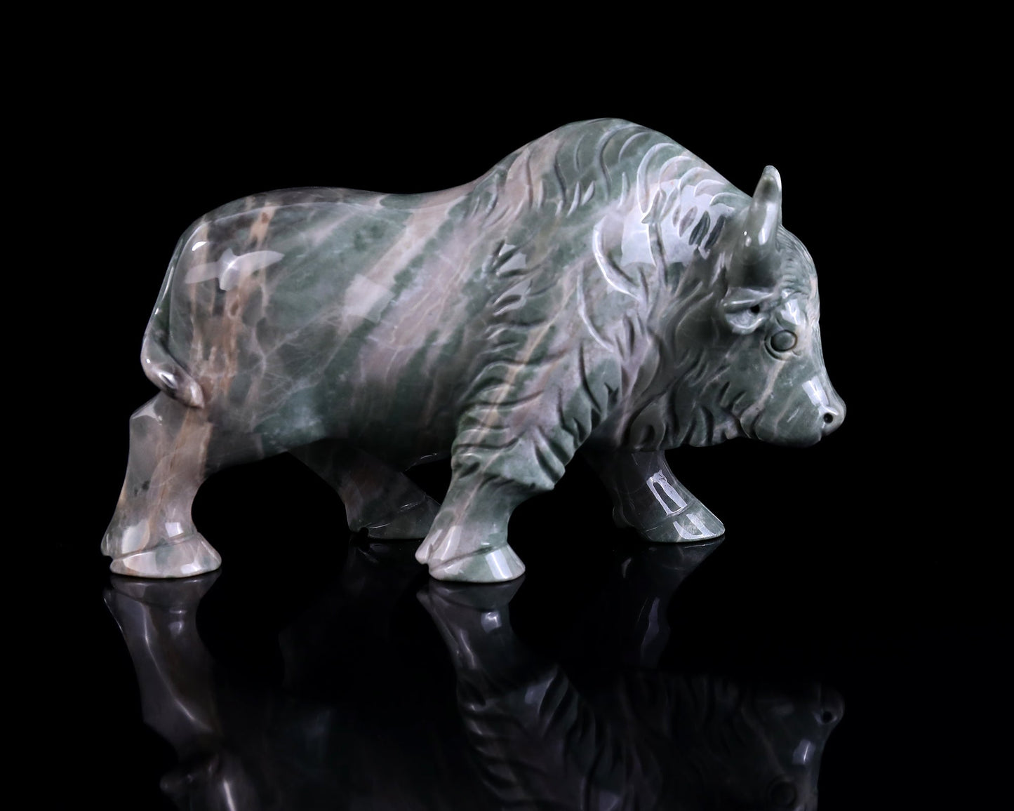 Nicedony 6.1" Jiulong Jade Hand Carved Crystal Cattle Sculpture - View 2