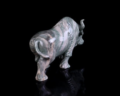 Nicedony 6.1" Jiulong Jade Hand Carved Crystal Cattle Sculpture - View 3