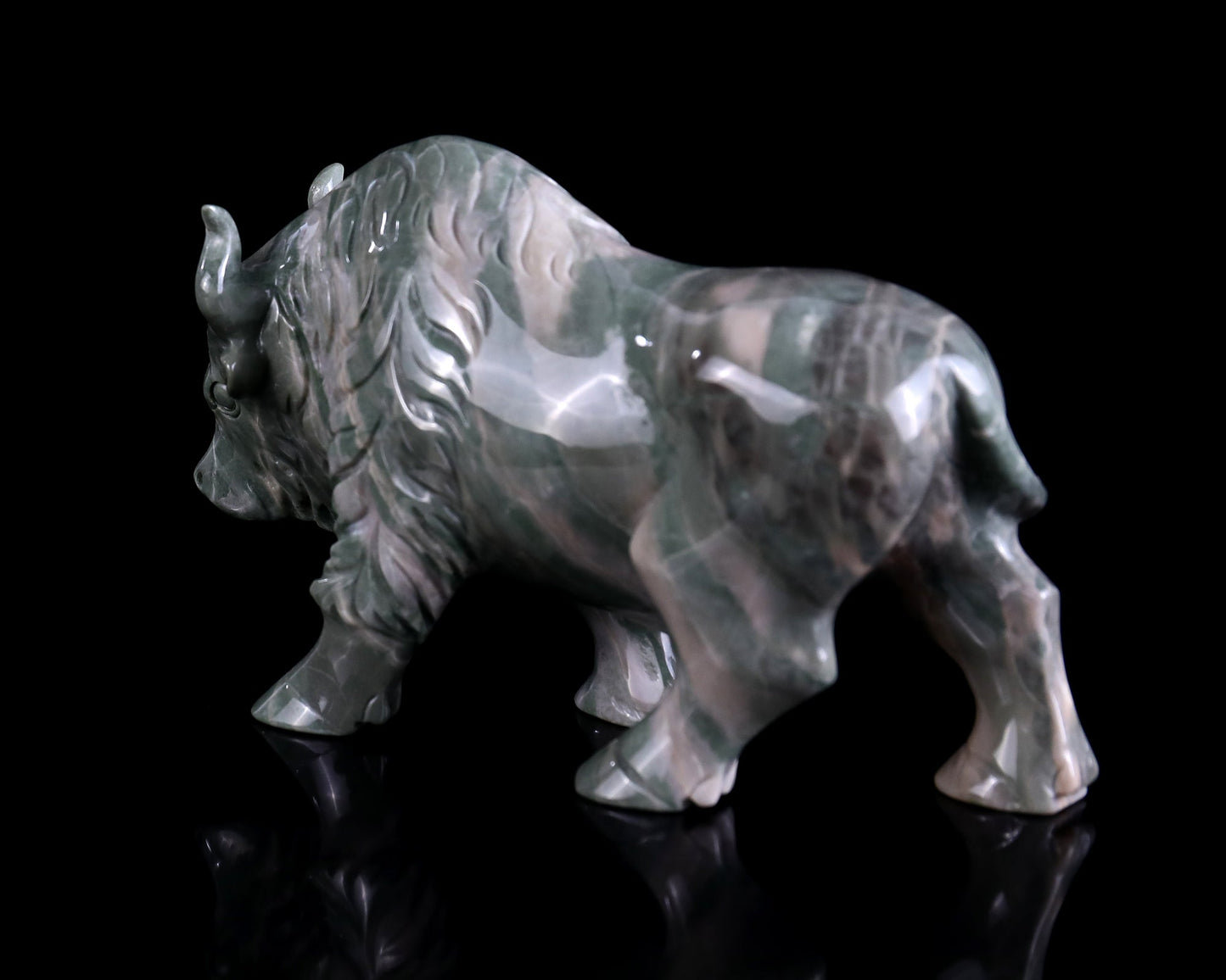 Nicedony 6.1" Jiulong Jade Hand Carved Crystal Cattle Sculpture - View 5