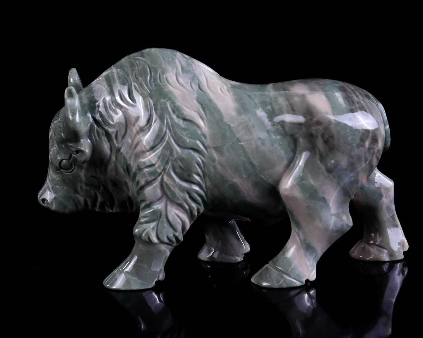 Nicedony 6.1" Jiulong Jade Hand Carved Crystal Cattle Sculpture - View 6