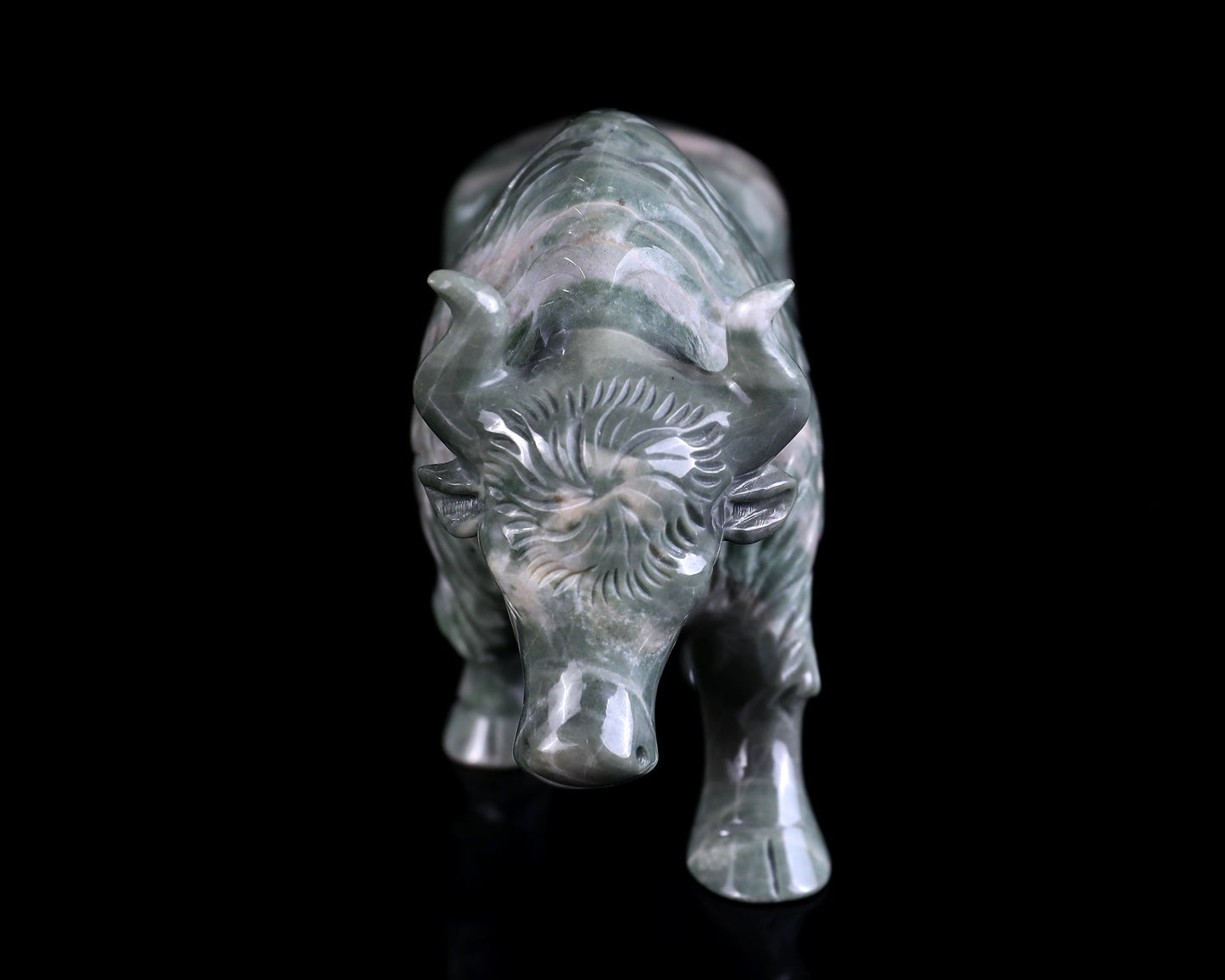 Nicedony 6.1" Jiulong Jade Hand Carved Crystal Cattle Sculpture - View 7