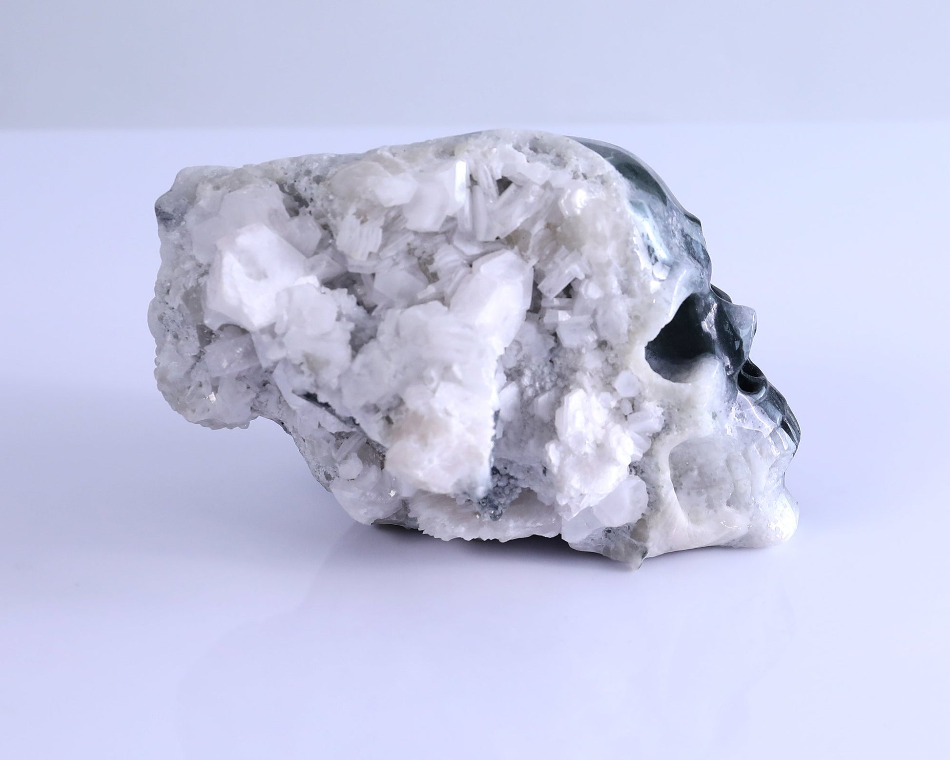 Nicedony 6.1" Quartz Rock Druse Hand Carved Skull Sculpture - View 2