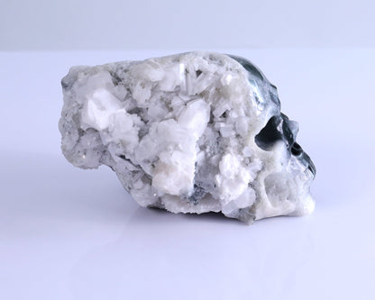 Nicedony 6.1" Quartz Rock Druse Hand Carved Skull Sculpture - View 2