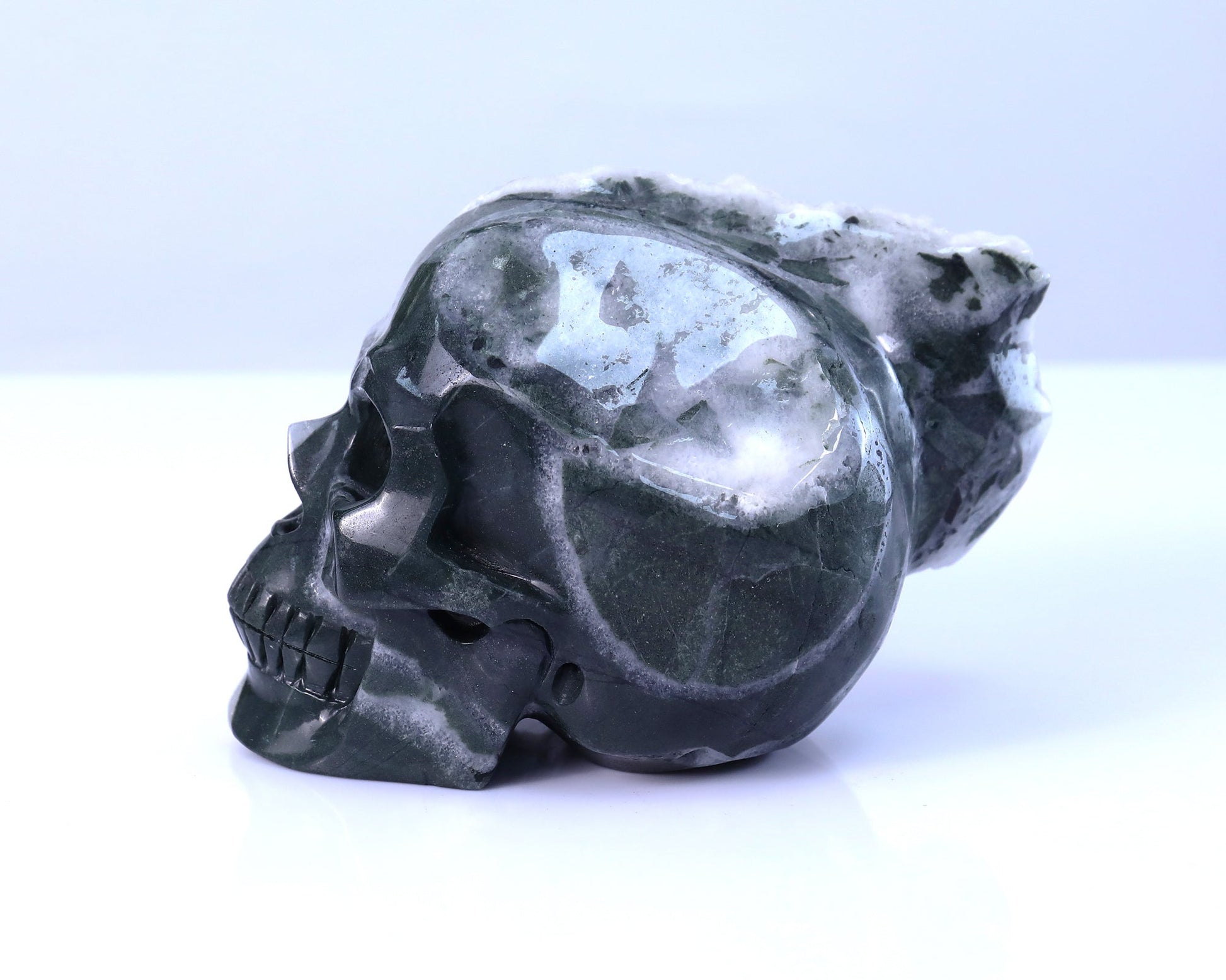 Nicedony 6.1" Quartz Rock Druse Hand Carved Skull Sculpture - View 4