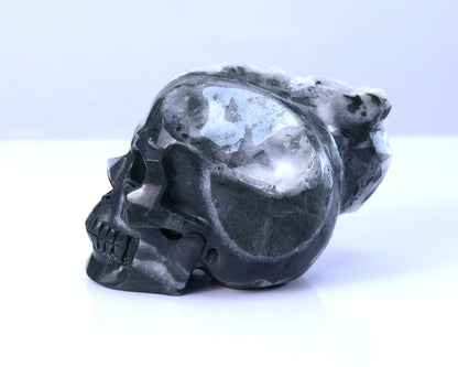 Nicedony 6.1" Quartz Rock Druse Hand Carved Skull Sculpture - View 4