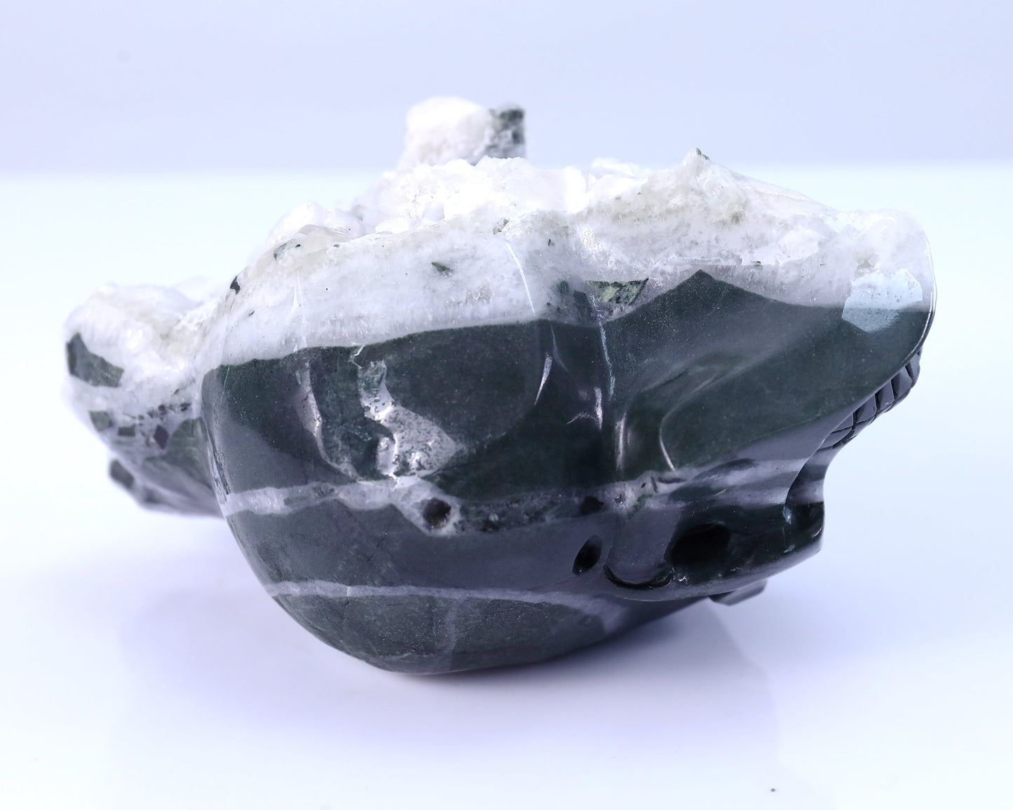 Nicedony 6.1" Quartz Rock Druse Hand Carved Skull Sculpture - View 5