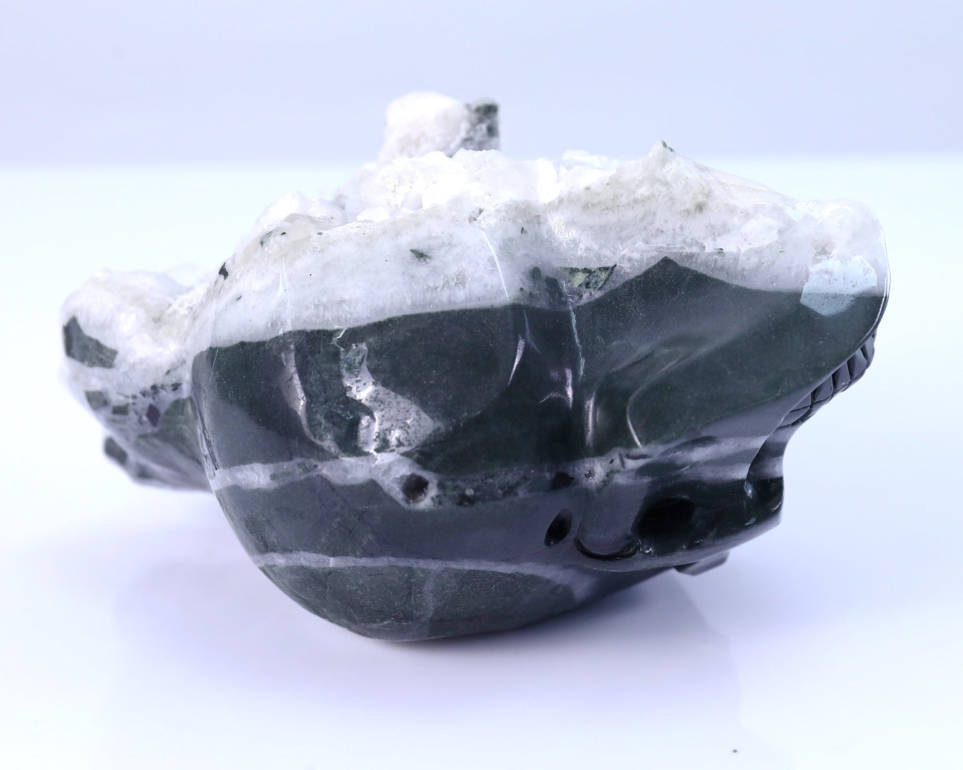Nicedony 6.1" Quartz Rock Druse Hand Carved Skull Sculpture - View 5