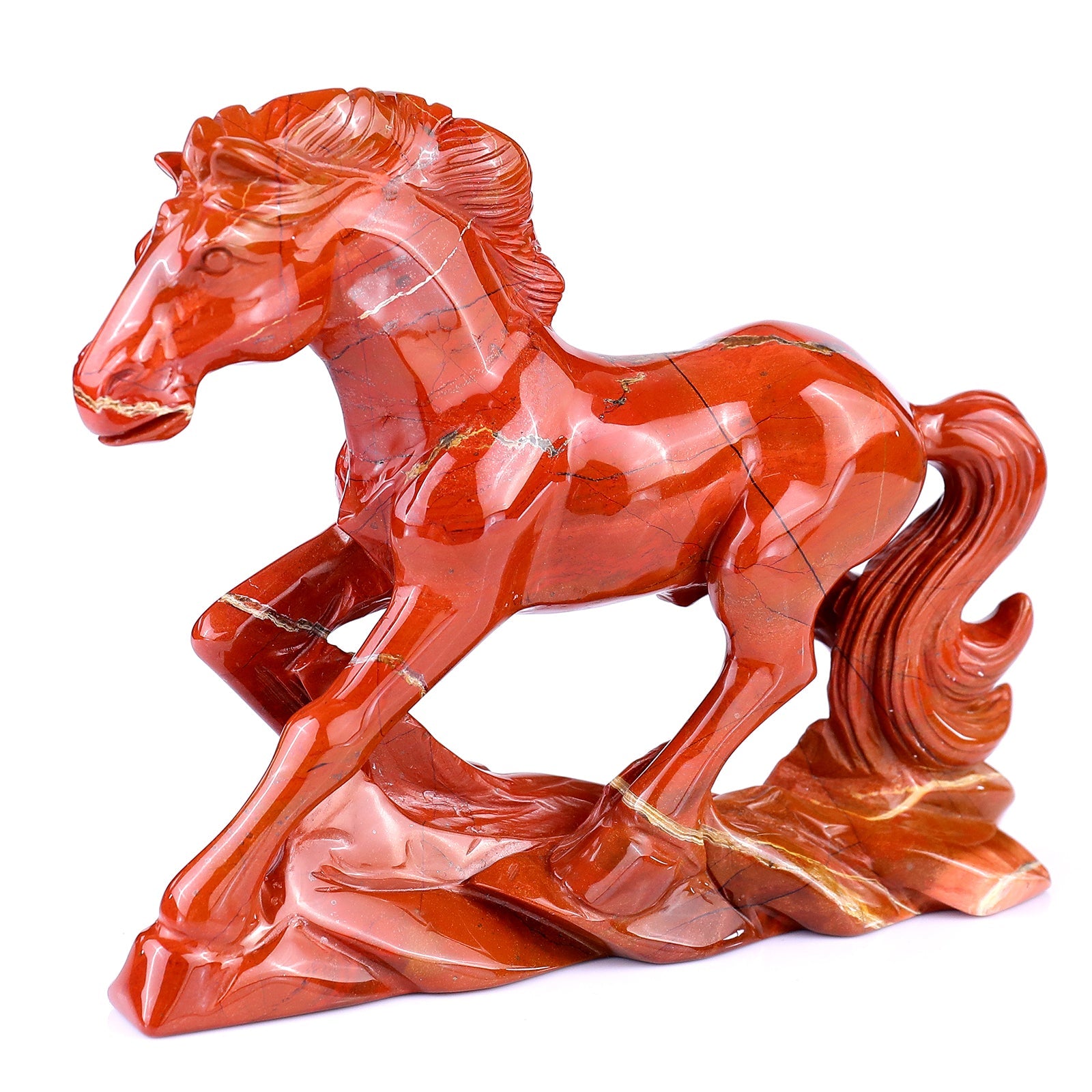 Nicedony 6.1" Red Jasper Hand Carved Crystal Horse Sculpture