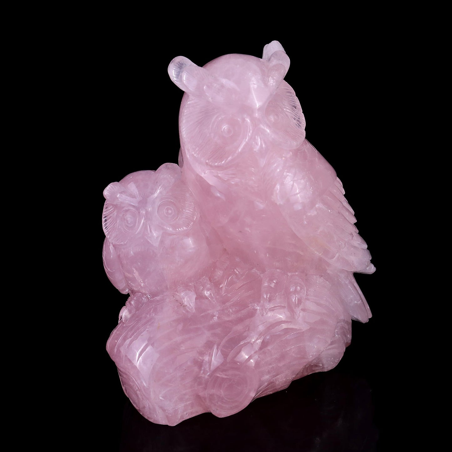 Nicedony 6.1" Rose Quartz Hand Carved Crystal Owls Sculpture