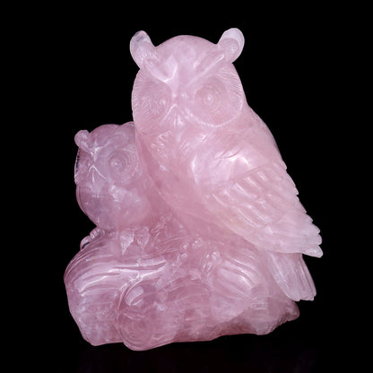 Nicedony 6.1" Rose Quartz Hand Carved Crystal Owls Sculpture - View 2
