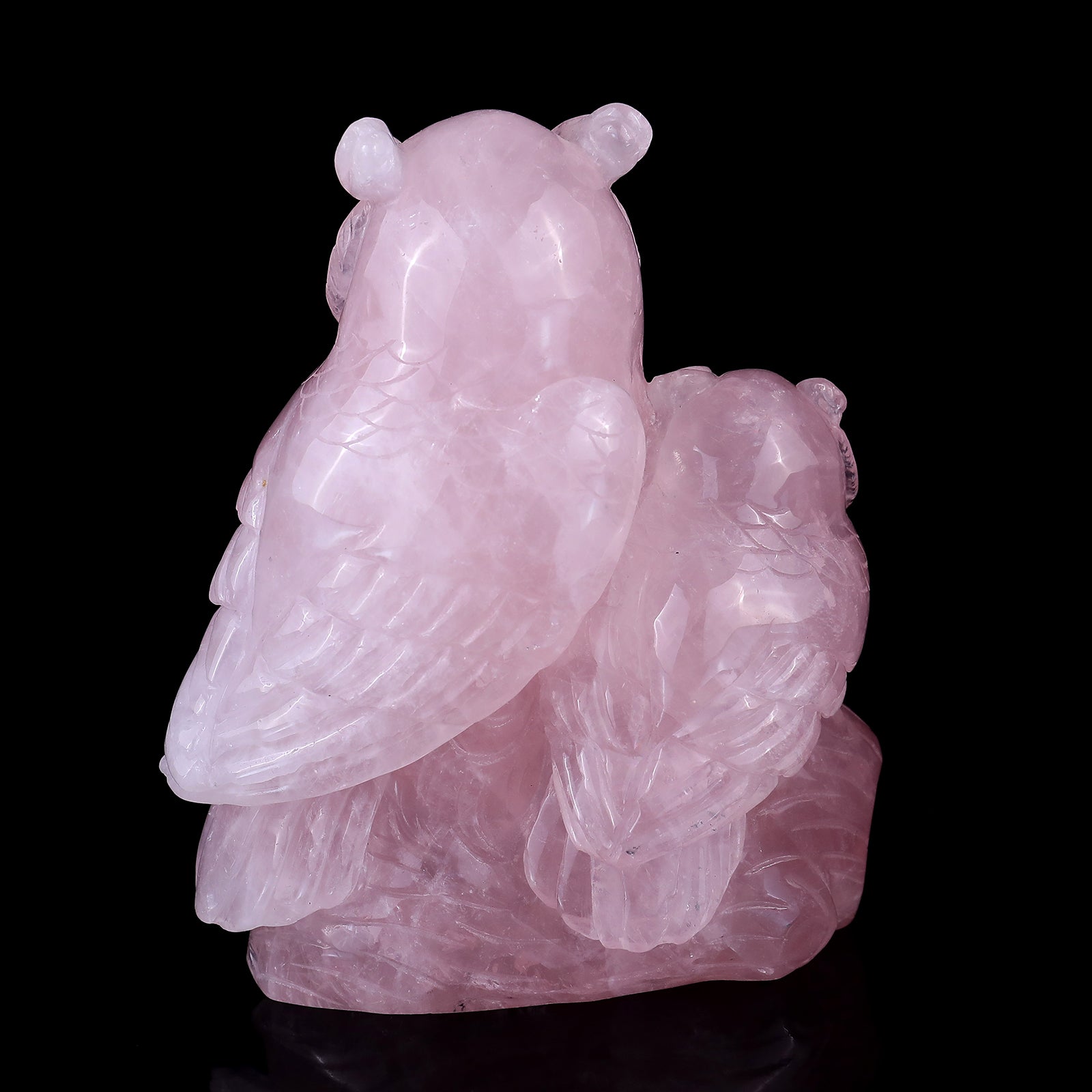 Nicedony 6.1" Rose Quartz Hand Carved Crystal Owls Sculpture - View 4