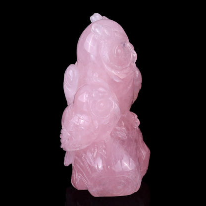 Nicedony 6.1" Rose Quartz Hand Carved Crystal Owls Sculpture - View 3