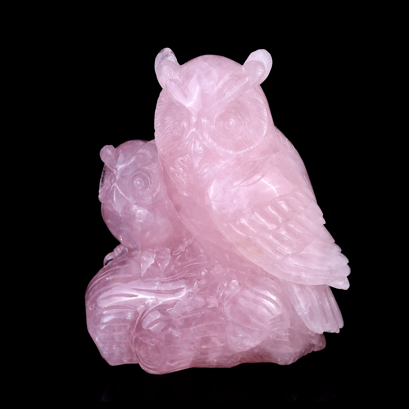 Nicedony 6.1" Rose Quartz Hand Carved Crystal Owls Sculpture - View 7